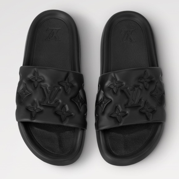Louis Vuitton LV Waterfront Black Monogram Jacquard Embossed Mule Slides Sandals - Picture 2 of 11